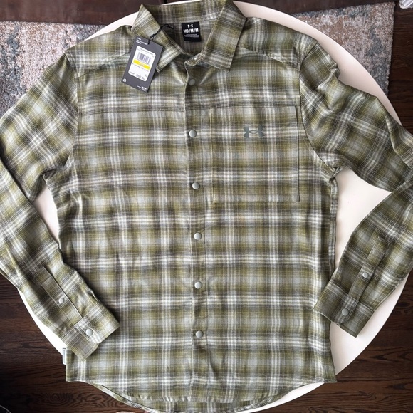 Under Armour Men's Tradesman Flex Flannel Button Down Size Medium New Green - Picture 1 of 9